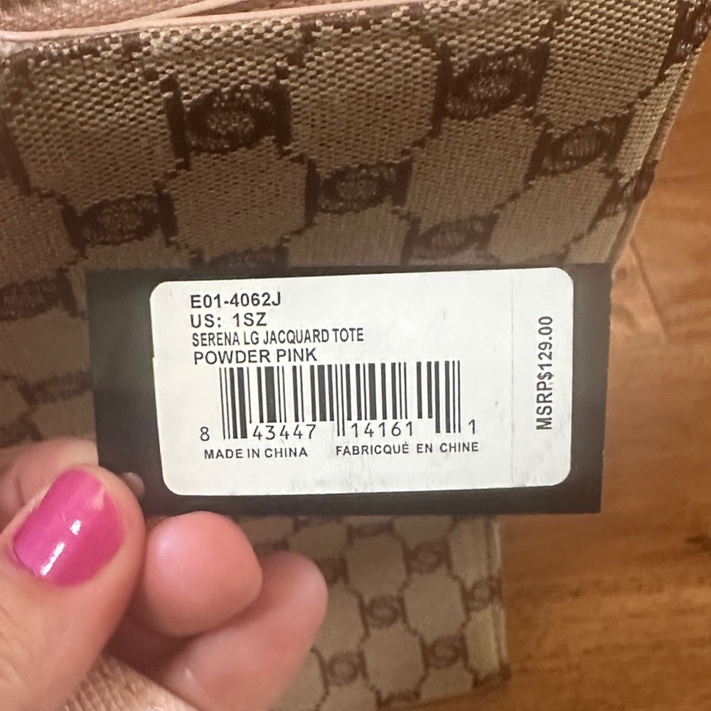 Bebe Serena Beige & Light pale Pink Patterned Tote new w tag silver logo zipper - Picture 6 of 11